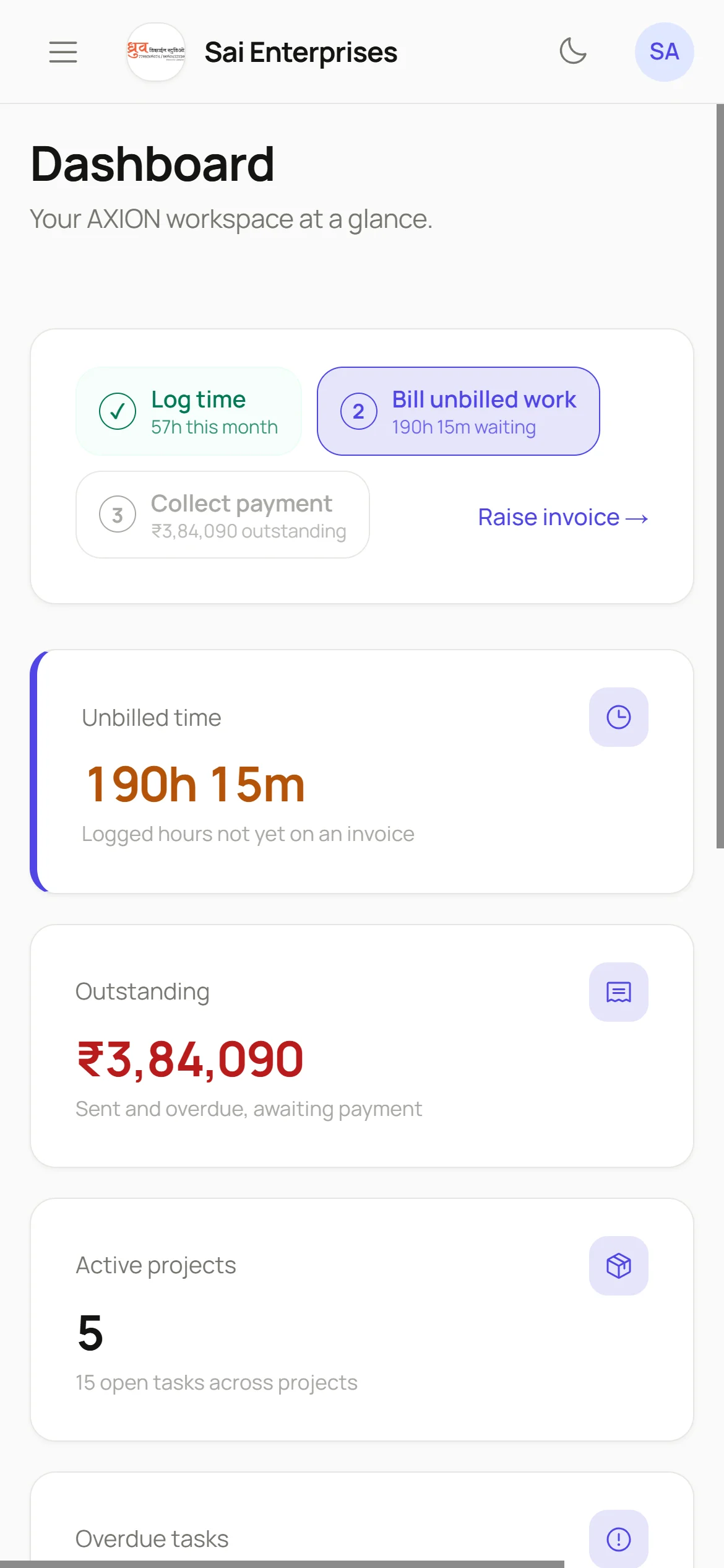 Axion dashboard on mobile