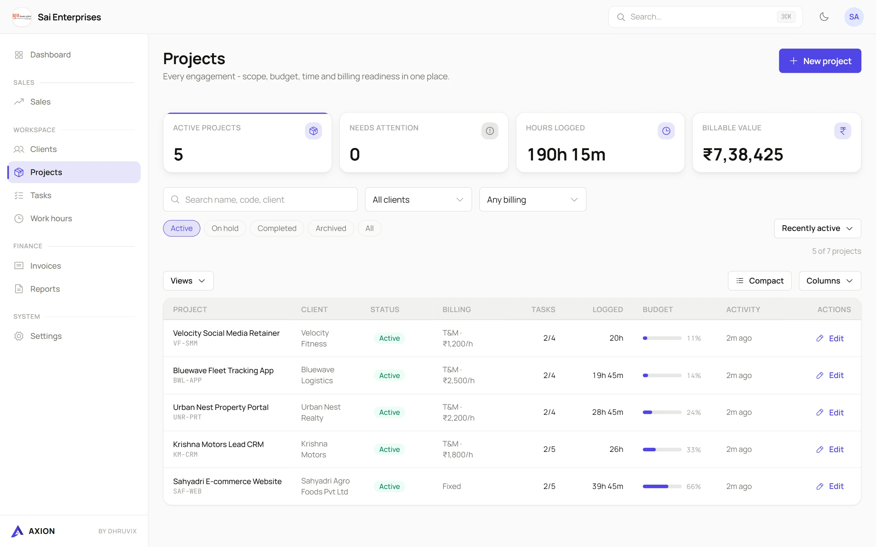 Clients and projects